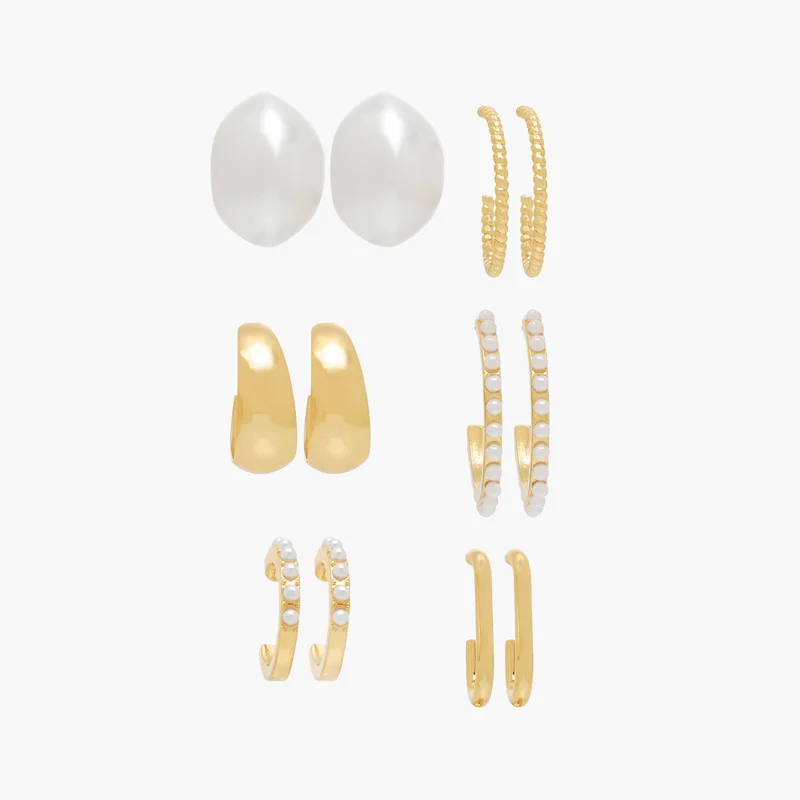 LIFESTYLE Pack of 6 Metallic Hoop Earrings for Women